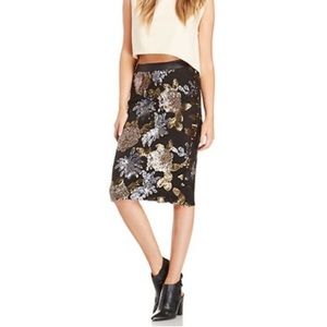 JOA Floral Sequin Pencil Skirt